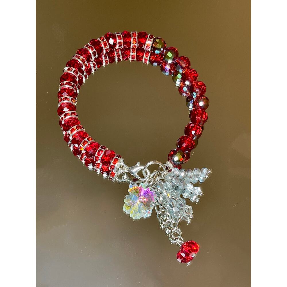 Red Swarovski Beaded Charm Bracelet